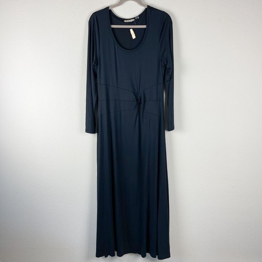 Soft Surroundings Jersey Maxi Dress Womens Medium Black Twist Front Stretchy NWT